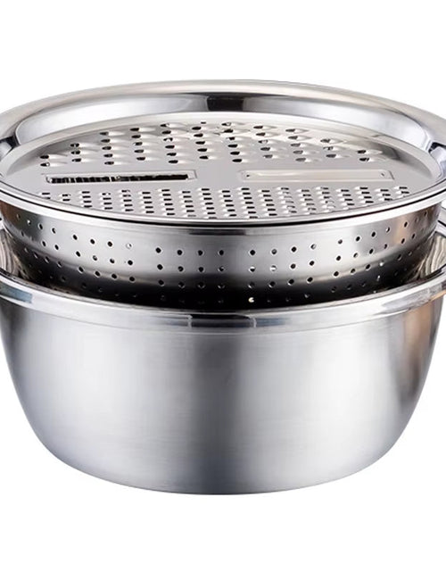 Load image into Gallery viewer, Stainless Steel Drain Basket 3 in 1 Colanders Basin Multifunctional Vegetable Slicer Graters Kitchen Thickened Drainage Basin
