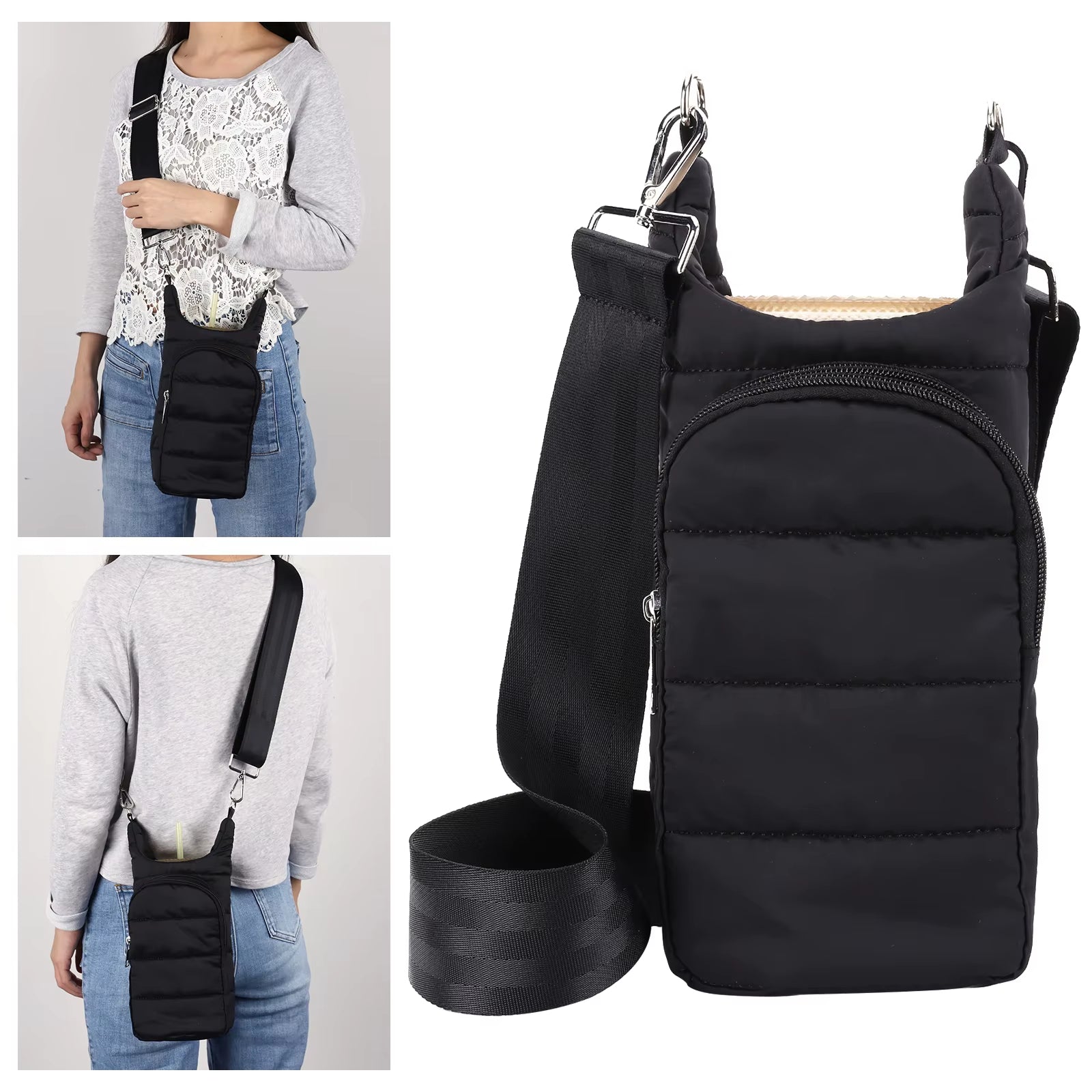 HydroCarry Puffer Tote – Adjustable Strap Water Bottle Carrier for Outdoor Travel & Daily Adventures